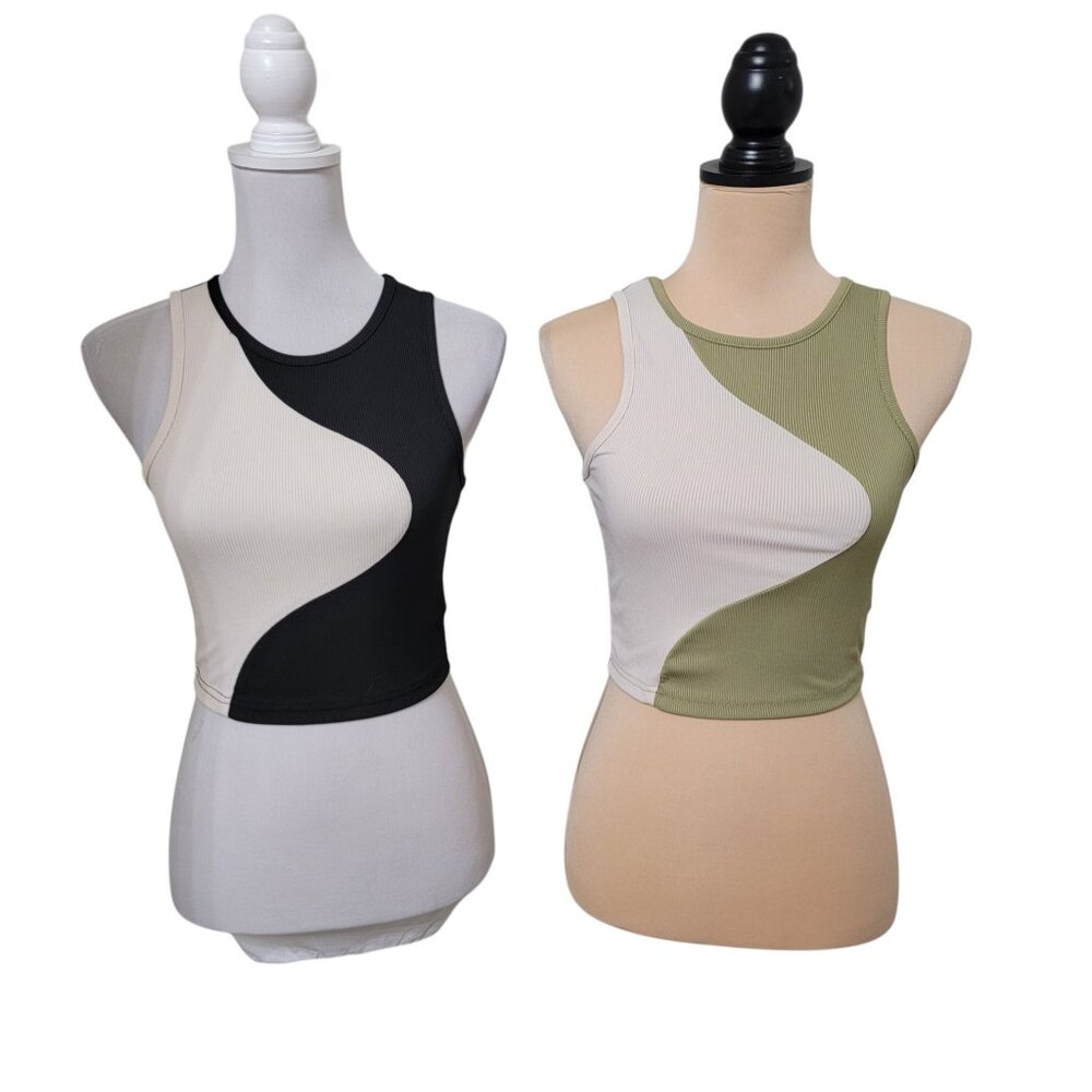 Shein Size S (4) Unity Color Block Ribbed Knit Tank Top, Short/Cropped.  2 For 1